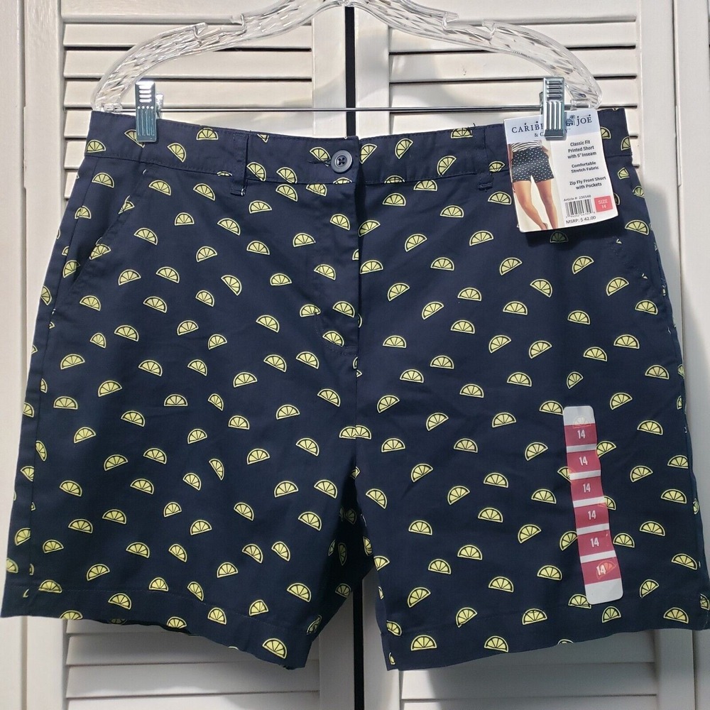 Caribbean Joe Chino Shorts Women's Size 14 Classic Fit 5" Inseam Stretch Zip Fly